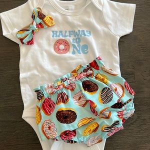 “Halfway to One” donut themed outfit